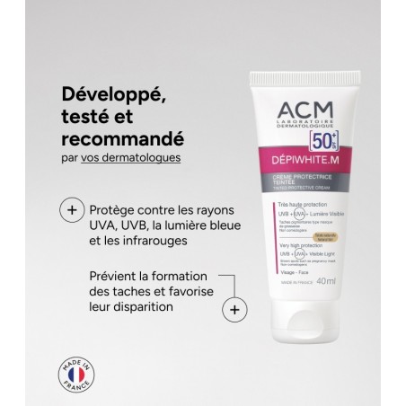ACM DEPIWHITE M CREME PROTECTRICE TEINTEE SPF50+ DOREE 40ML – Protection solaire et bronzage | ACM  3